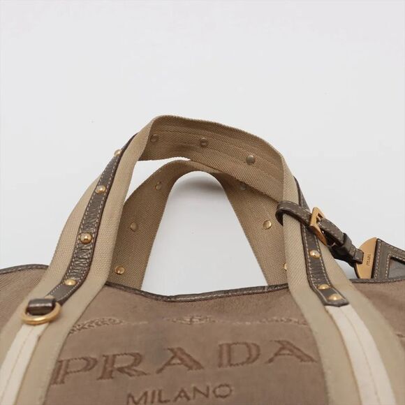 Prada Logo Jacquard 2WAY Tote Bag Crossbody Shoulder Beige Business Commuting - Picture 6 of 11